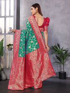 Joban Fashion Banarasi Green Woven Soft Silk Saree | Grocsy