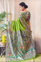 Exclusive Collection Light Green Beautiful Khadi Ghicha Handloom Saree | Grocsy
