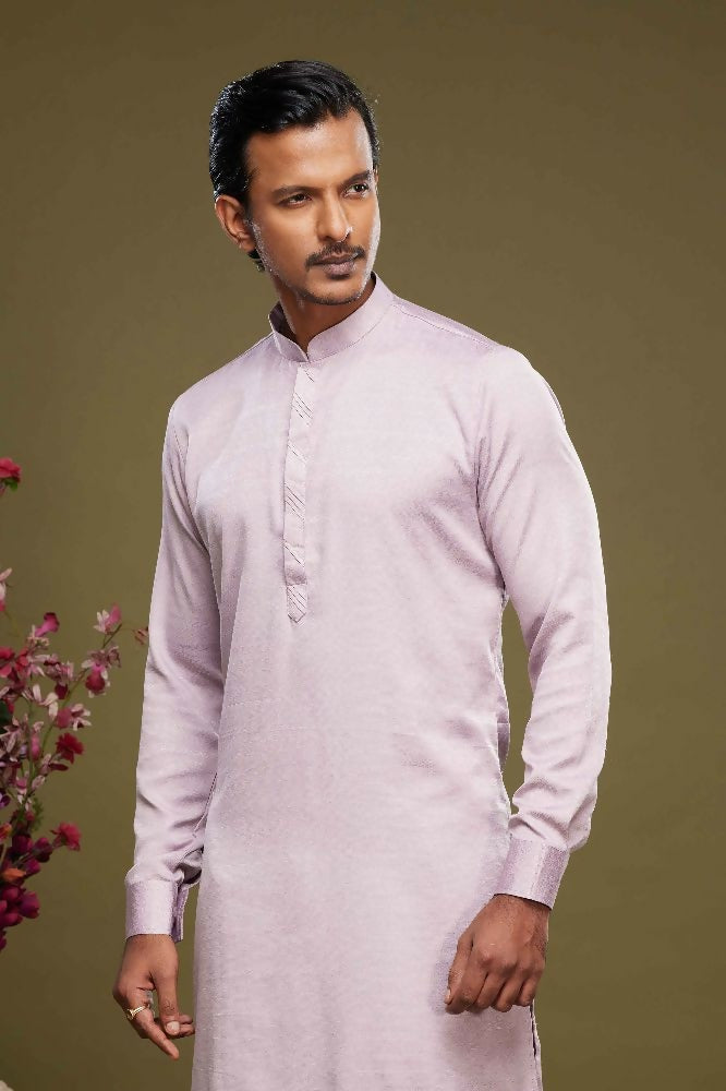 Raivat Ethnic Art Banarasi Silk Thread Work Kurta Pajama In Onion Pink Colour | Grocsy