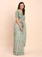 Shree Shyam Fashion Linen Cotton Light Green Saree | Grocsy