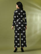 Myshka Women's Black Printed Polo Collar Party Top With Trousers Co-ord set | Grocsy