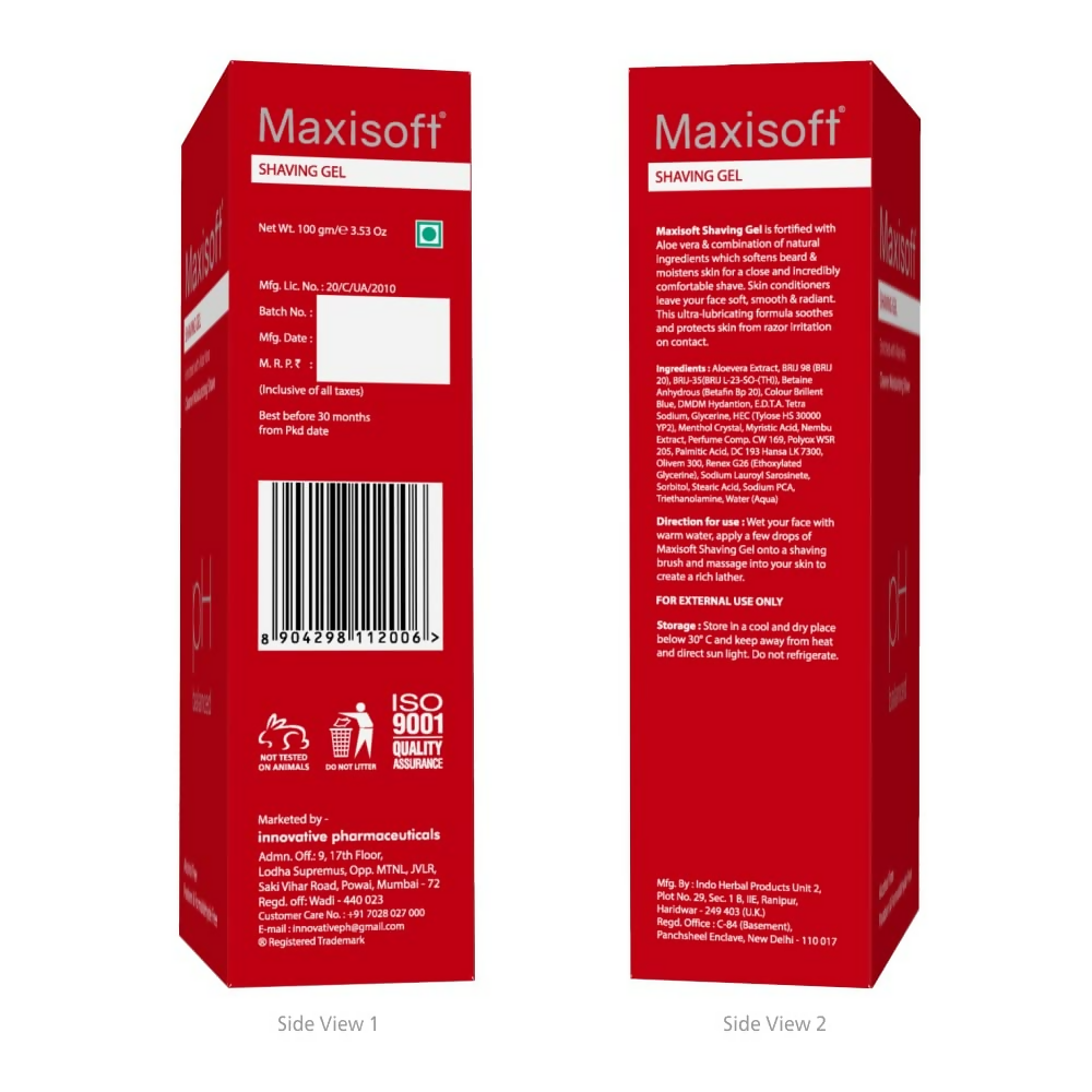 Maxisoft Shaving Gel With Aloe Vera Shea Butter Glycerine Allantoin pH Balanced | Grocsy