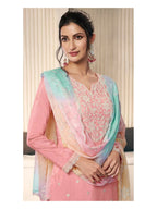 Anaita Peach Moonga Silk Stitched Suit with Embroidery Sequence Work | Grocsy