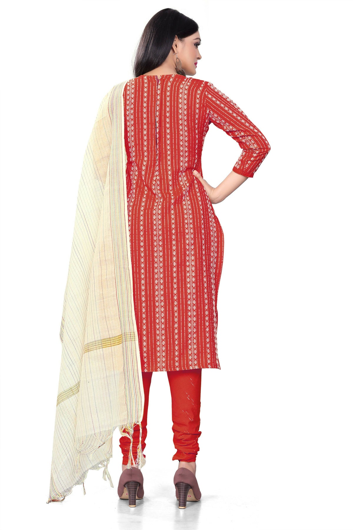 Red Cotton Jacquard Woven Unstitched Dress Material - Amara | Grocsy