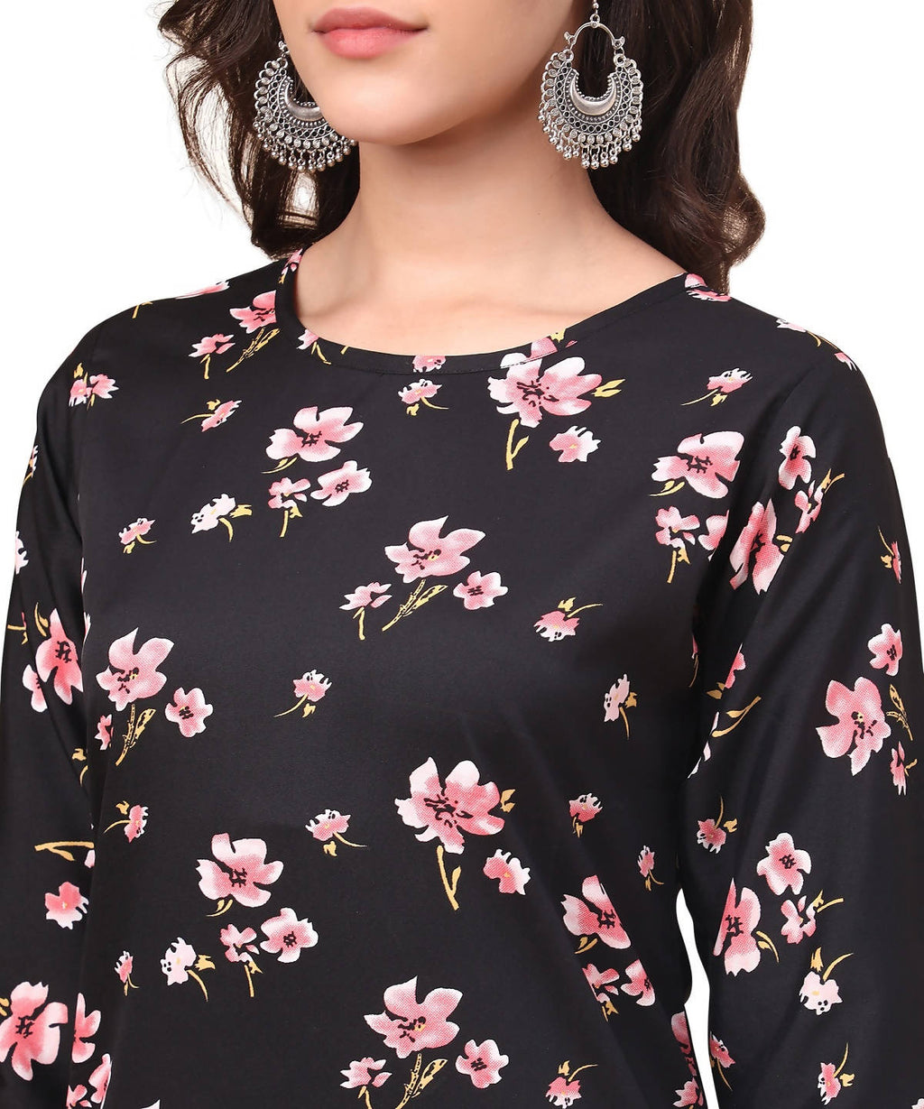 Vamika Black French Crepe Printed Party Wear/Casual Wear Kurti | Grocsy