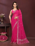 Ai Fashion Pink Soft Georgette Embroidery Party Wear Saree | Grocsy