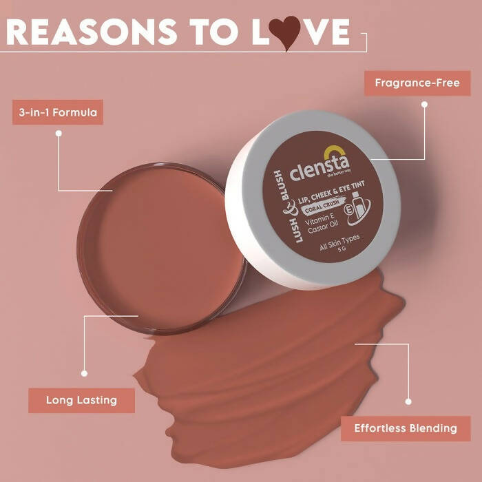 Clensta Lush & Blush Lip, Cheek & Eye Tint 06 Coral Crush | Grocsy