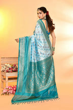 Joban Fashion Sky Blue & Rama Plain With Weaving Border Banarasi Silk Sarees | Grocsy