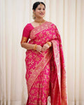 DEIANA'S Beautiful Designer Golden zari Soft Lichi Silk Saree - Pink | Grocsy