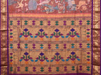 Rust and Purple Kalamkari Hand Painted Paithani Silk Handloom Saree with Village Theme Design - Global Threads | Grocsy