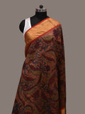 Rust Kalamkari Hand Painted Kanchipuram Silk Handloom Dupatta with Floral and Peacocks Design - Global Threads | Grocsy