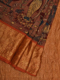 Rust Kalamkari Hand Painted Kanchipuram Silk Handloom Saree with Dashavatar Design - Global Threads | Grocsy