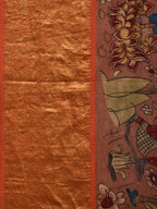 Rust Kalamkari Hand Painted Kanchipuram Silk Handloom Saree with Dashavatar Design - Global Threads | Grocsy