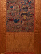 Rust Kalamkari Hand Painted Kanchipuram Silk Handloom Saree with Dashavatar Design - Global Threads | Grocsy