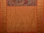 Rust Kalamkari Hand Painted Kanchipuram Silk Handloom Saree with Dashavatar Design - Global Threads | Grocsy