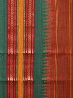 Rust Narayanpet Cotton Handloom Saree with Strips Design No Blouse - Global Threads | Grocsy