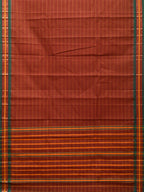 Rust Narayanpet Cotton Handloom Saree with Strips Design No Blouse - Global Threads | Grocsy