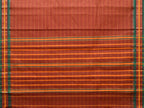 Rust Narayanpet Cotton Handloom Saree with Strips Design No Blouse - Global Threads | Grocsy