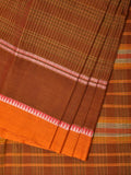 Rust Narayanpet Cotton Handloom Saree with Strips Design No Blouse - Global Threads | Grocsy