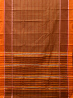 Rust Narayanpet Cotton Handloom Saree with Strips Design No Blouse - Global Threads | Grocsy