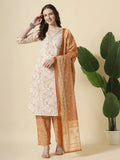 Yufta Rust Pure Cotton PaisleyThread Work Kurta Dupatta Pant Set | Grocsy