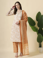 Yufta Rust Pure Cotton PaisleyThread Work Kurta Dupatta Pant Set | Grocsy