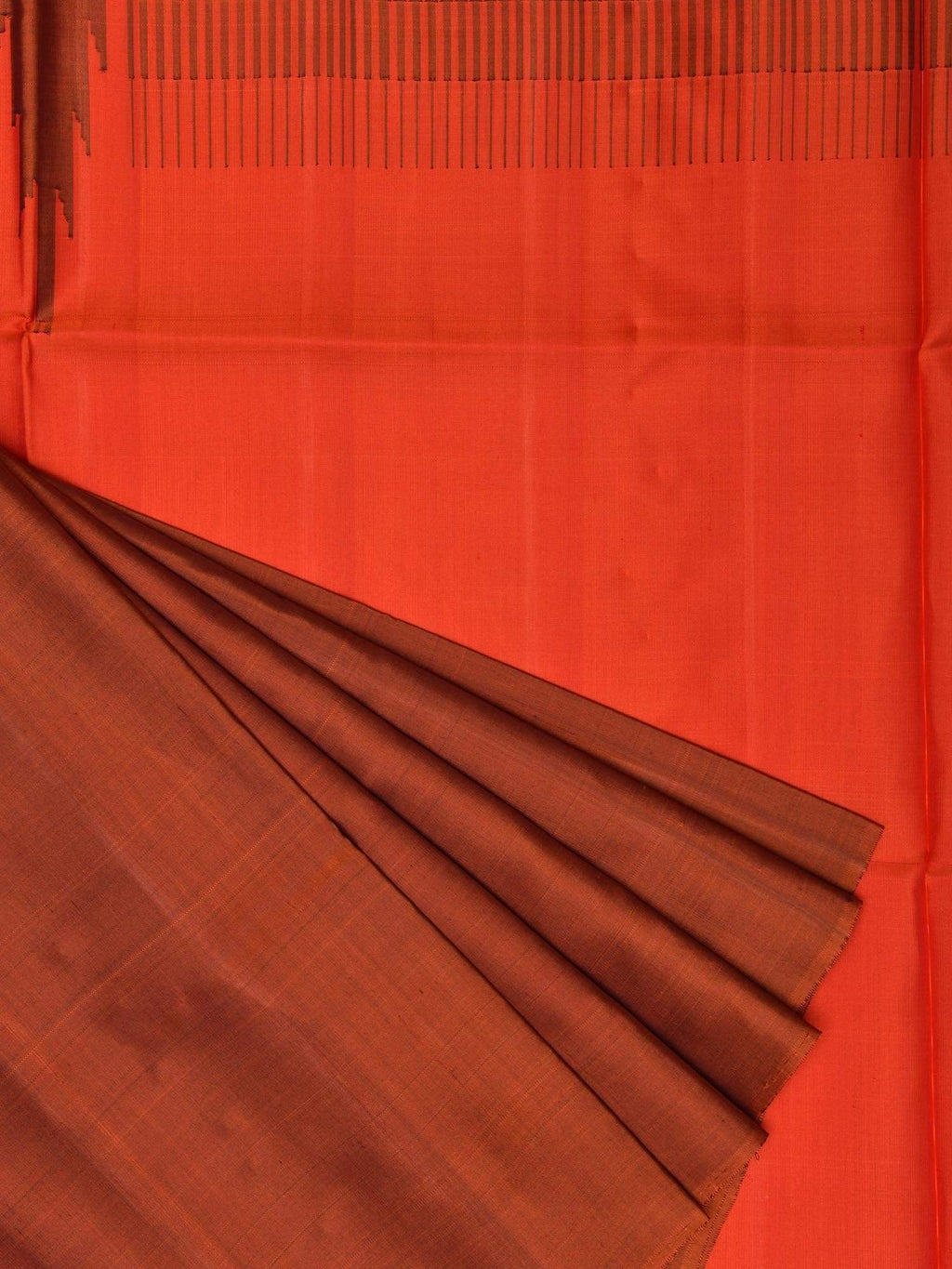 Rust Uppada Silk Handloom Saree with Raising Temple Design - Global Threads | Grocsy