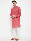 Even Apparels Rust Pure Cotton Long Men's Kurta With Band Collar | Grocsy