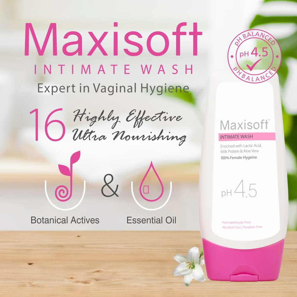 Maxisoft Intimate Wash With Aloe Vera, Glycerine Licorice Redberry Tea Tree Oil & Tulsi pH 4.5 Balanced | Grocsy