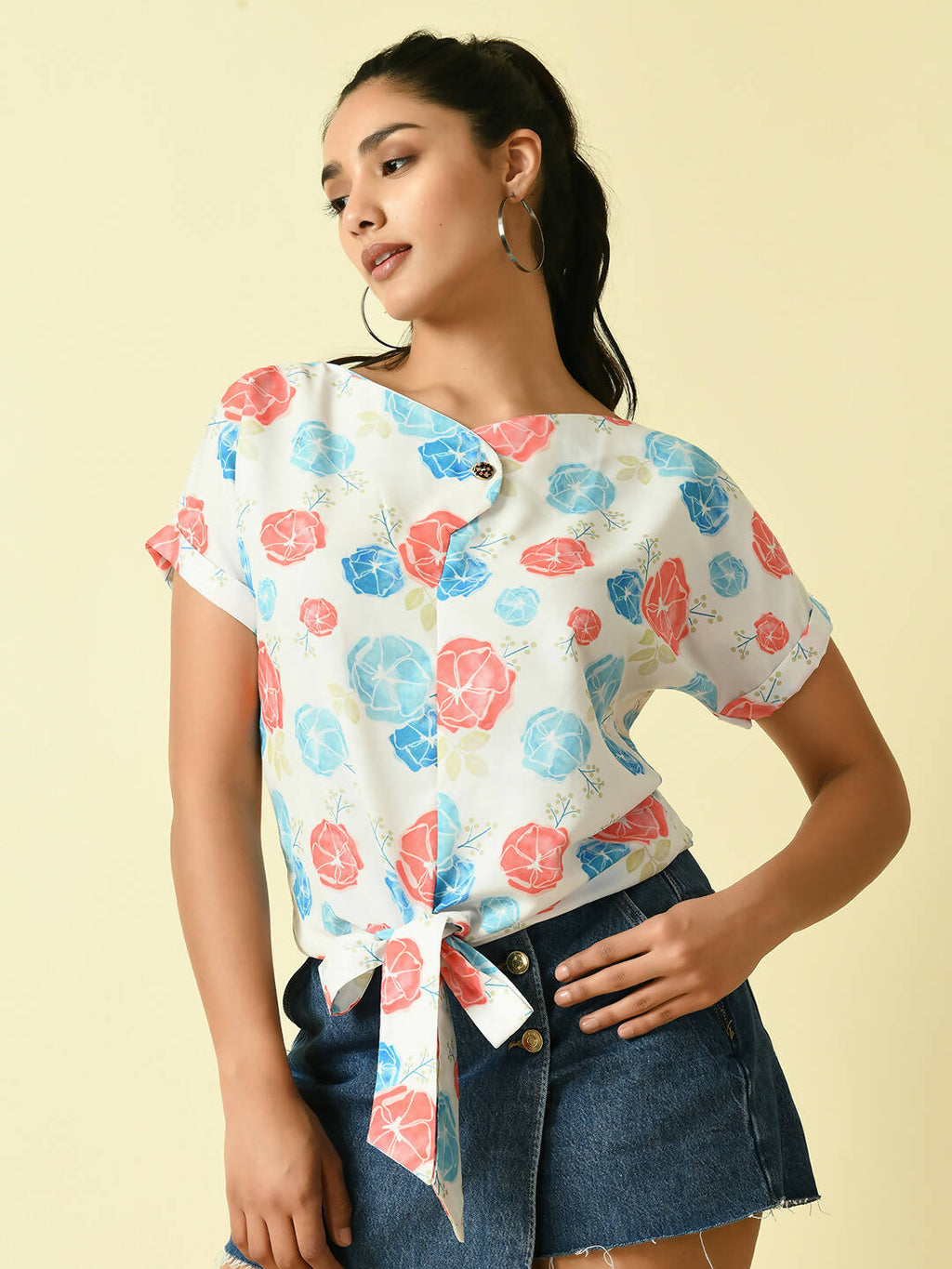 Myshka Women's White Floral Printed Top | Grocsy