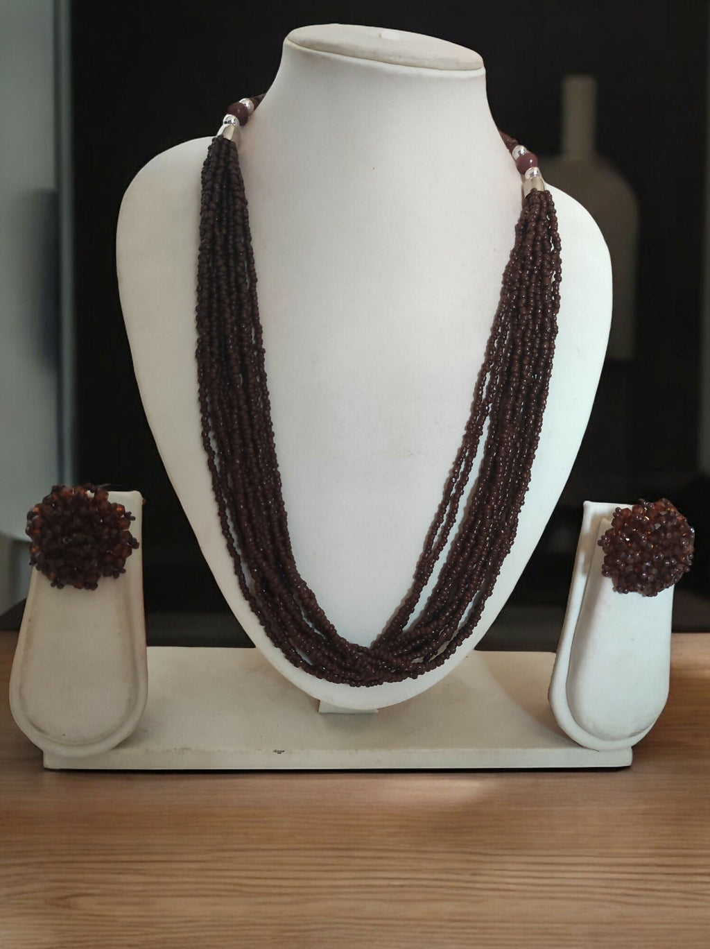 Inhanns Bloom Handmade Beaded Necklace With Earrings - 12 Layers - Coffee Necklace Set | Grocsy