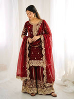 Teeya Creation Maron Color Fendy Silk Embroidery Work Wedding Wear Salwar Suit | Grocsy