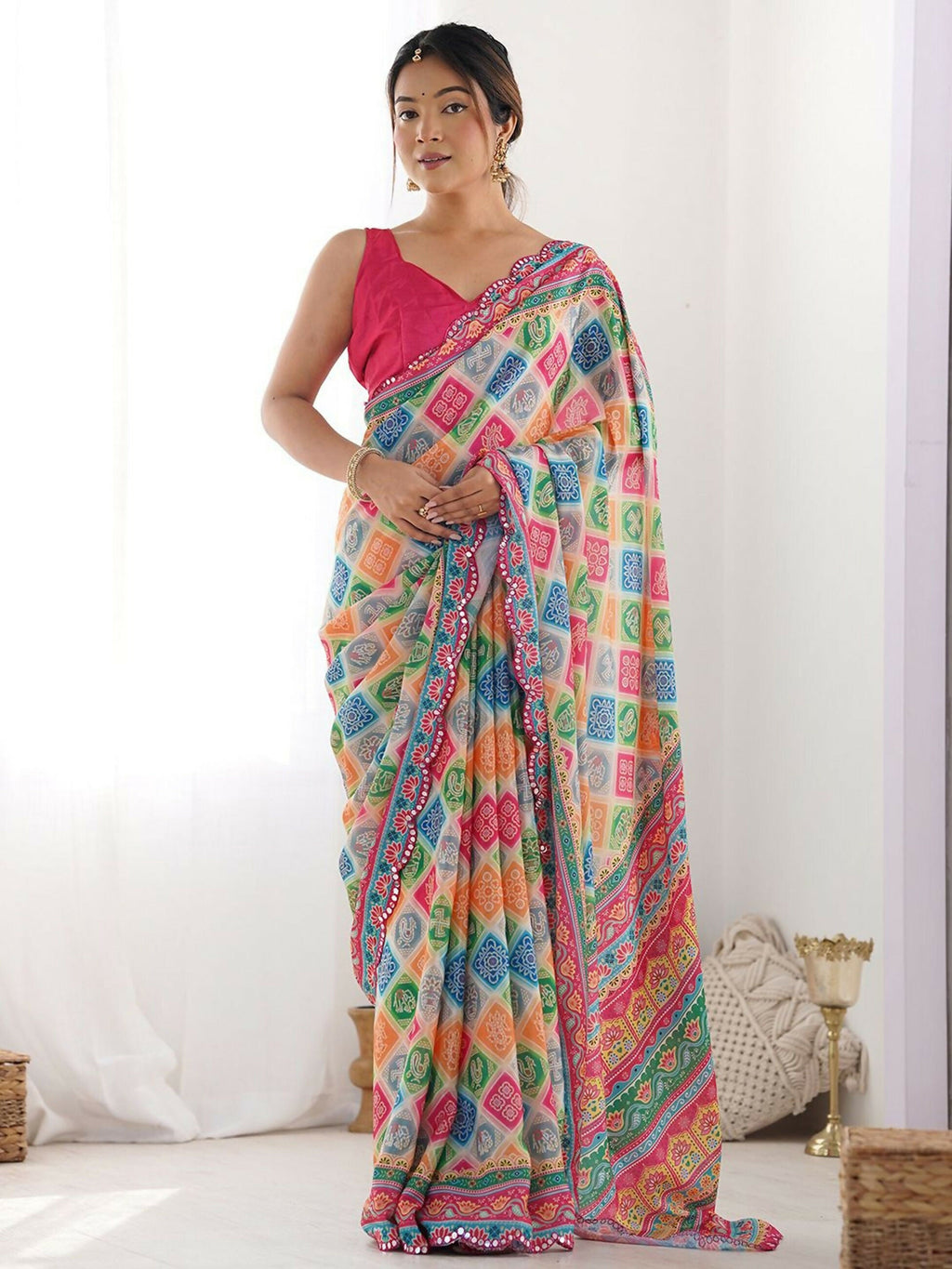 Designer Partywear Georgette Muiti Fancy Saree-Durga | Grocsy