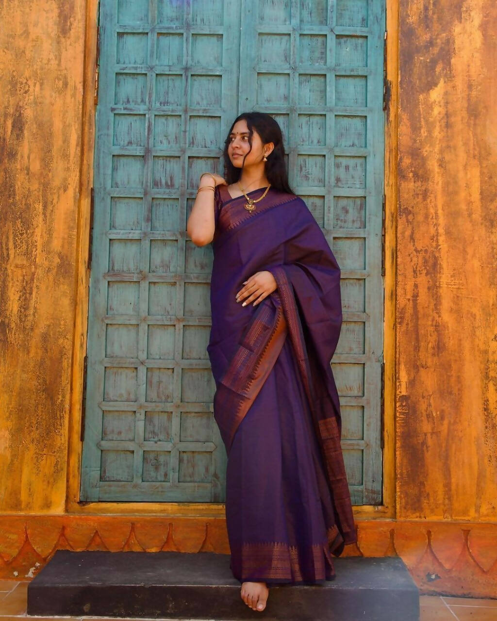 DEIANA'S Beautiful Designer Golden zari Soft Lichi Silk Saree - Blue | Grocsy