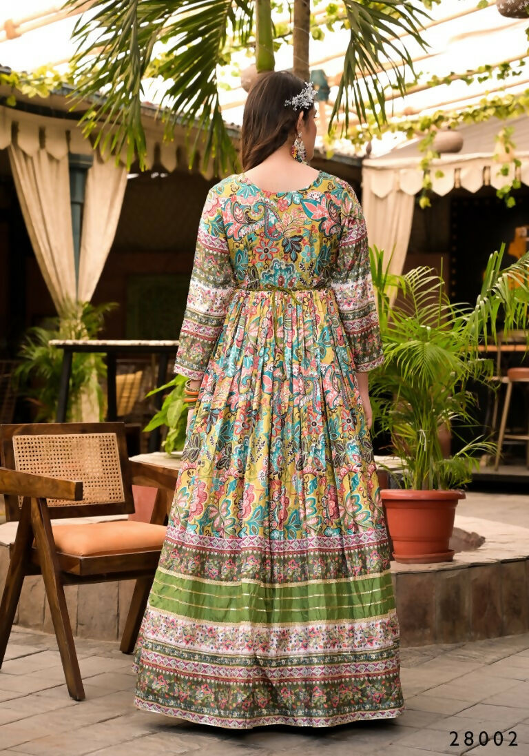 Wedding Designer Multi Soft Dola Silk Anarkali suit with Dupatta - Sanj | Grocsy