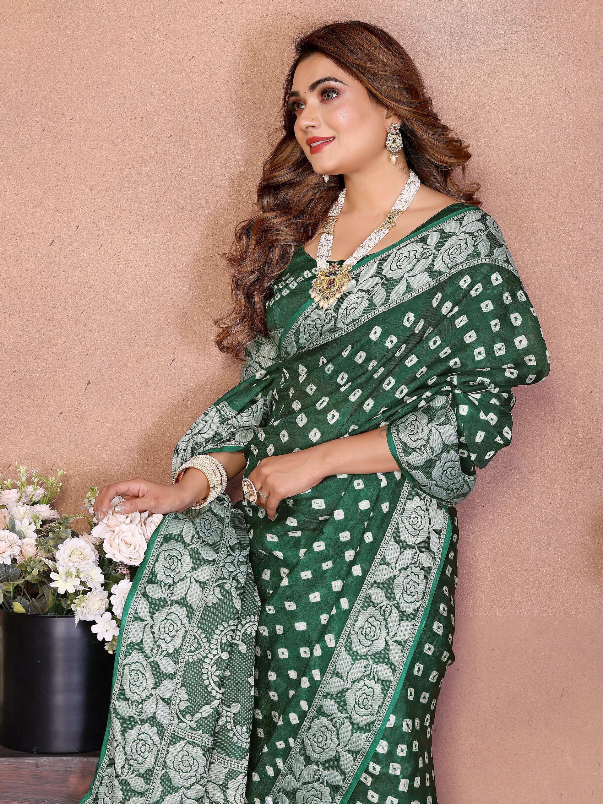 Aastha Fashion Green Viscose Silk Handmade Original Bandhej Saree | Grocsy