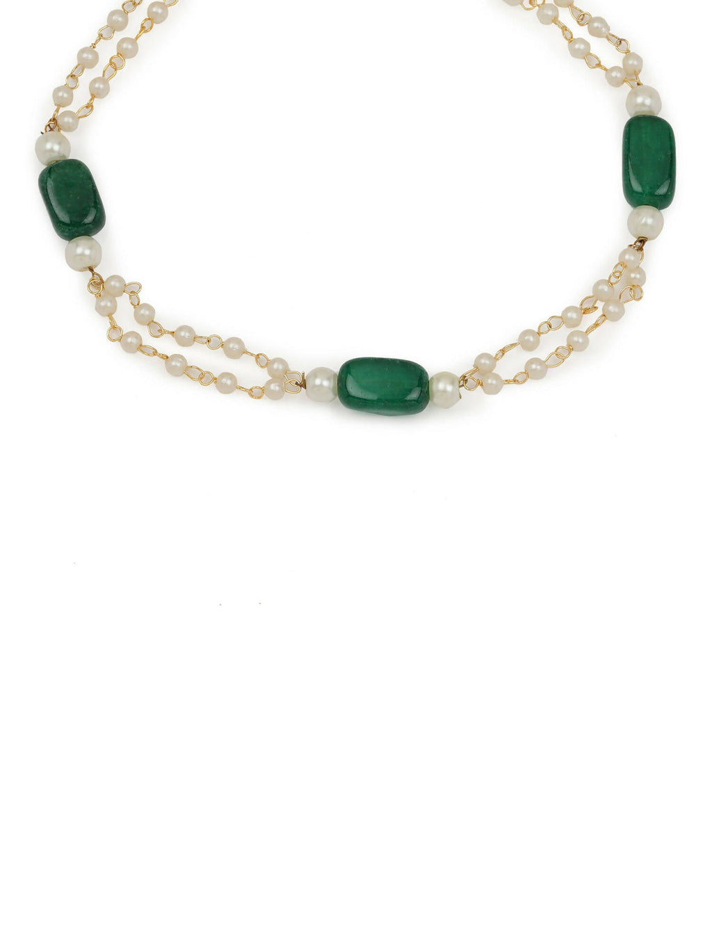 Gold-Polished White Green Pearl Beaded Anklets - Ruby Raang | Grocsy
