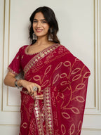 Ai Fashion Magenta Georgette Rajwadi Bandhani Print Party Wear Saree | Grocsy