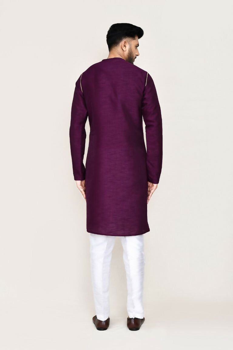 Joban Fashion Purple Colored Art Silk Fabric Kurta With Straight Fit Pant | Grocsy