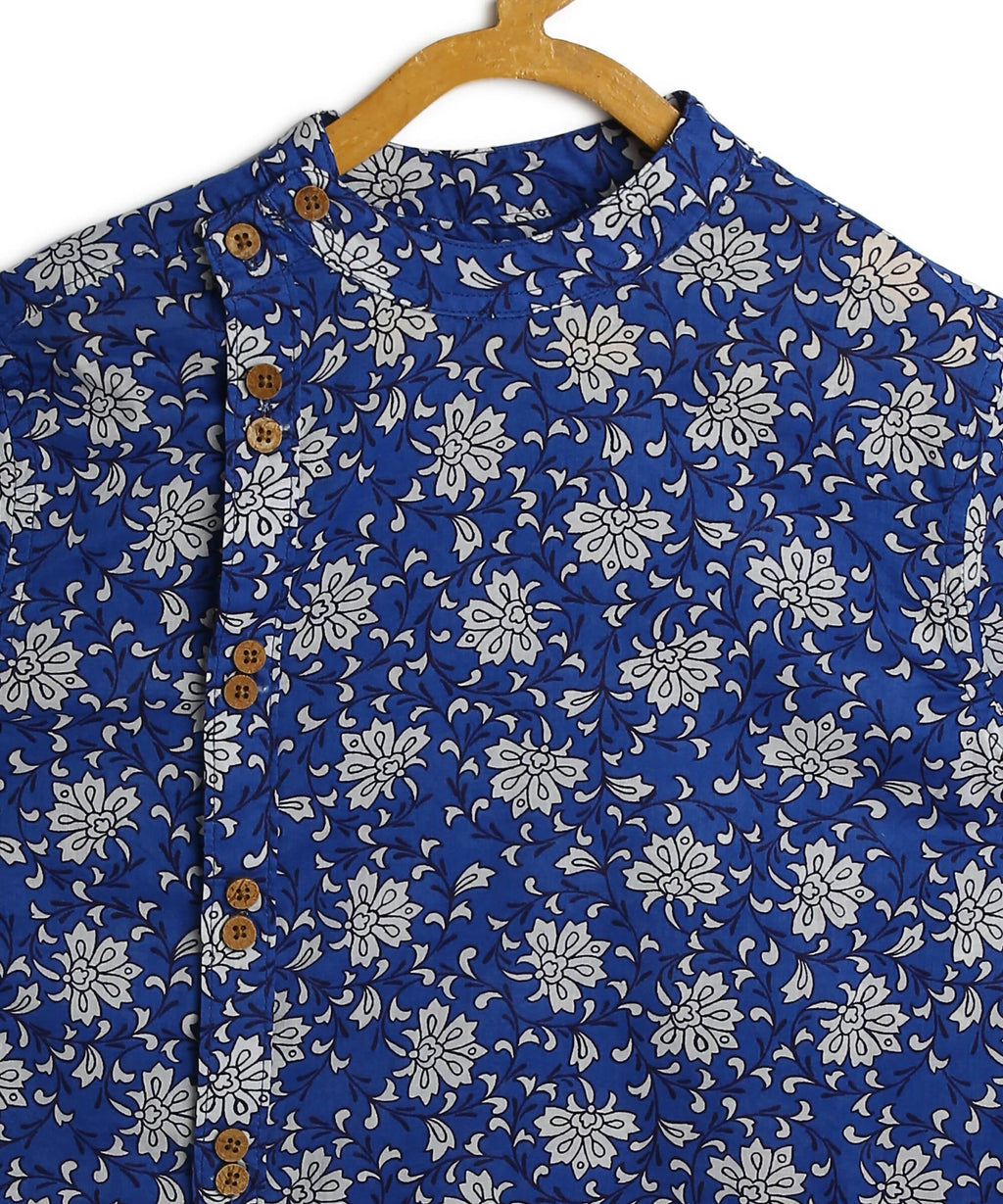 Manet Boys Full Sleeves Flower Printed Ethnic Shirt - Blue | Grocsy