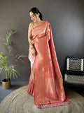 Joban Fashion Onion Pink Flower Jall Pattern Soft Silk Banarasi Saree | Grocsy