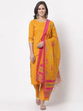 Myshka Women's Cotton 3/4 Sleeve Round Neck Casual Kurta Pant Dupatta Set | Grocsy