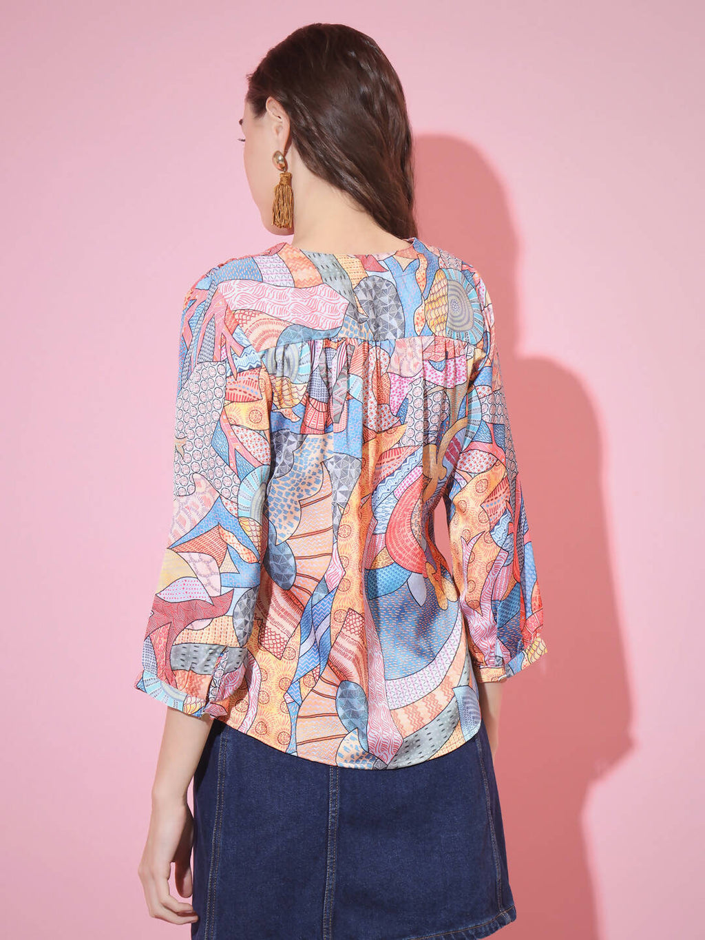 Myshka Women's Multi Printed V-Neck Top | Grocsy