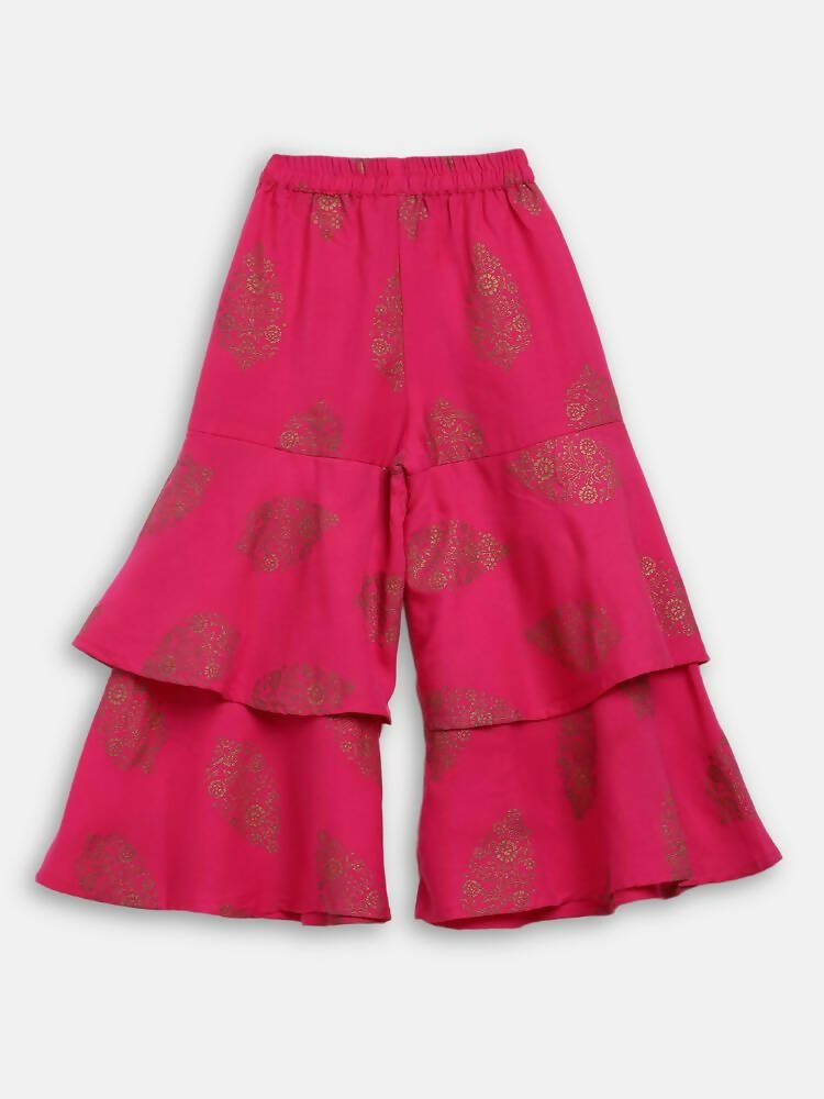 Ahalyaa Pink Rayon Printed Kids Kurta Sharara Set For Girls | Grocsy
