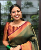 DEIANA'S Beautiful Designer Golden zari Soft Lichi Silk Saree - B Green | Grocsy