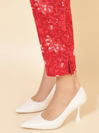 Janasya Women's Red Cotton Floral Printed Casual Flared Co-ords | Grocsy