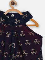 Ahalyaa Navy Printed Chanderi Silk Kids Kurta With Pant For Girls | Grocsy
