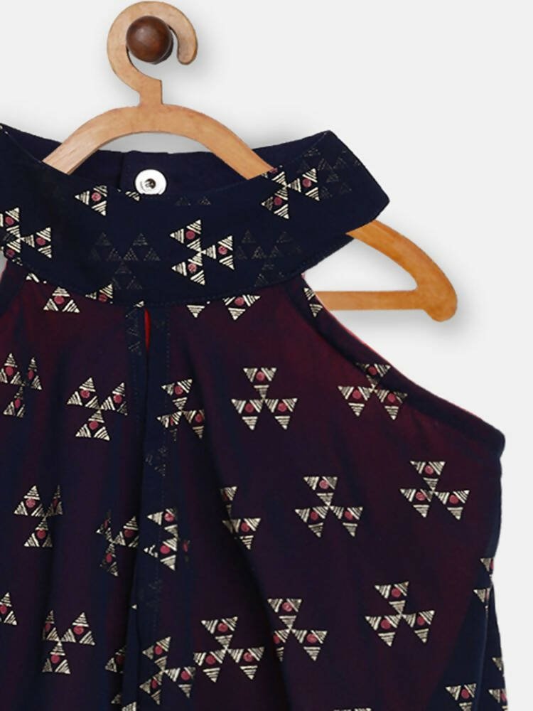 Ahalyaa Navy Printed Chanderi Silk Kids Kurta With Pant For Girls | Grocsy