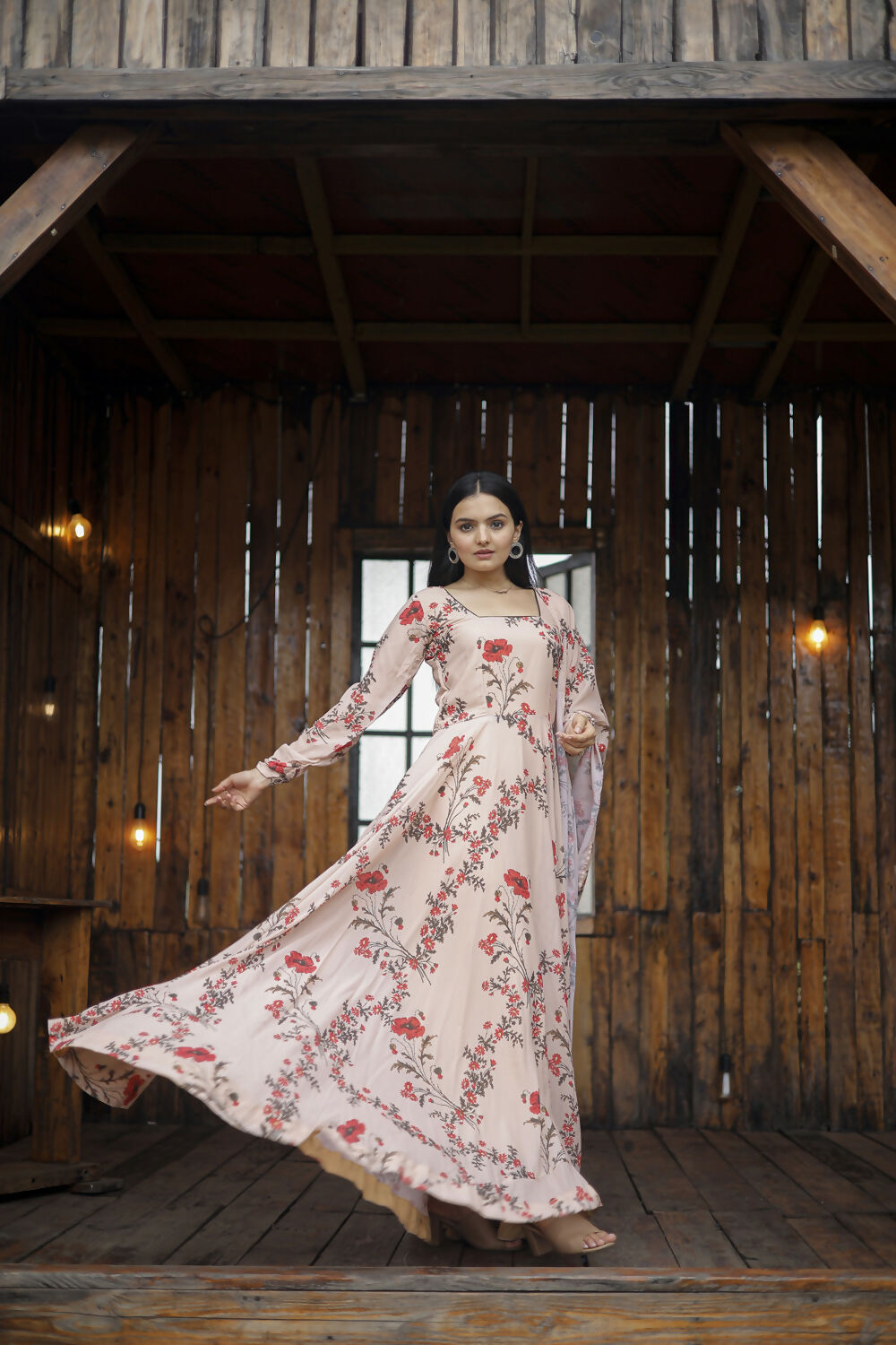 Aayaa Designer Printed Georgette Full Flare Gown With Dupatta - Multi Color | Grocsy