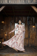 Aayaa Designer Printed Georgette Full Flare Gown With Dupatta - Multi Color | Grocsy